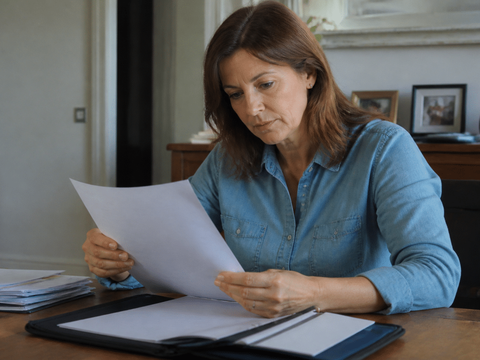 Personne consultant document administratif avec calendrier visible.