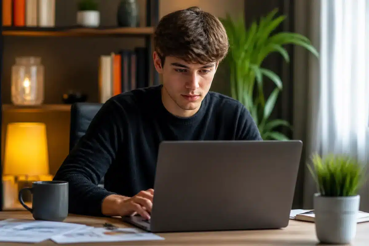 Personne devant ordinateur suivant formation avec projets concrets