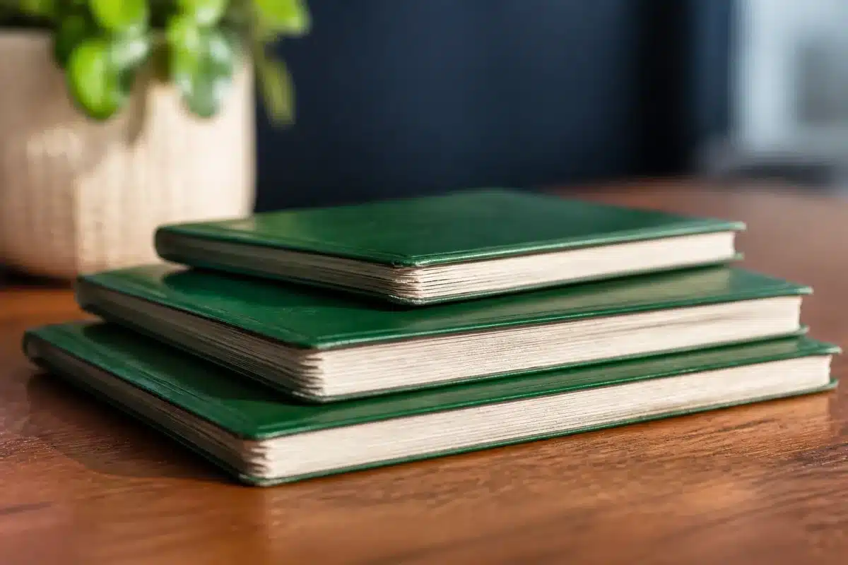 Trois livrets d'epargne empiles montrant plafonds differents
