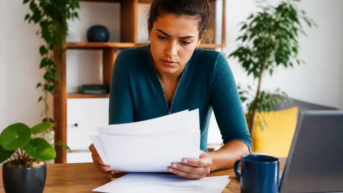 Personne assise consultant document fiscal montrant montants allocation rentrée scolaire