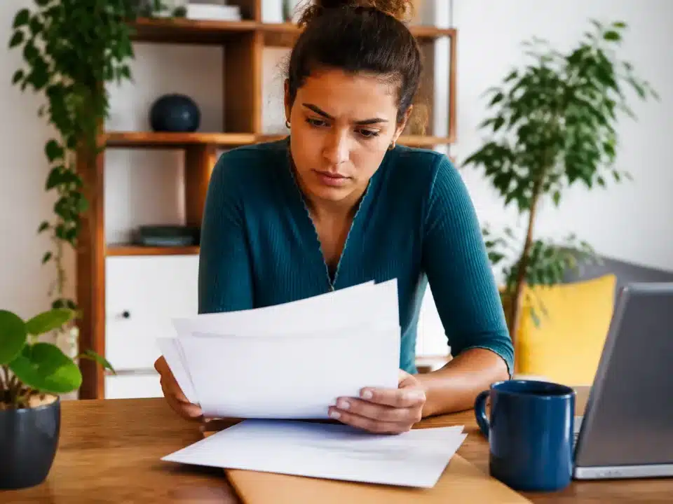 Personne assise consultant document fiscal montrant montants allocation rentrée scolaire