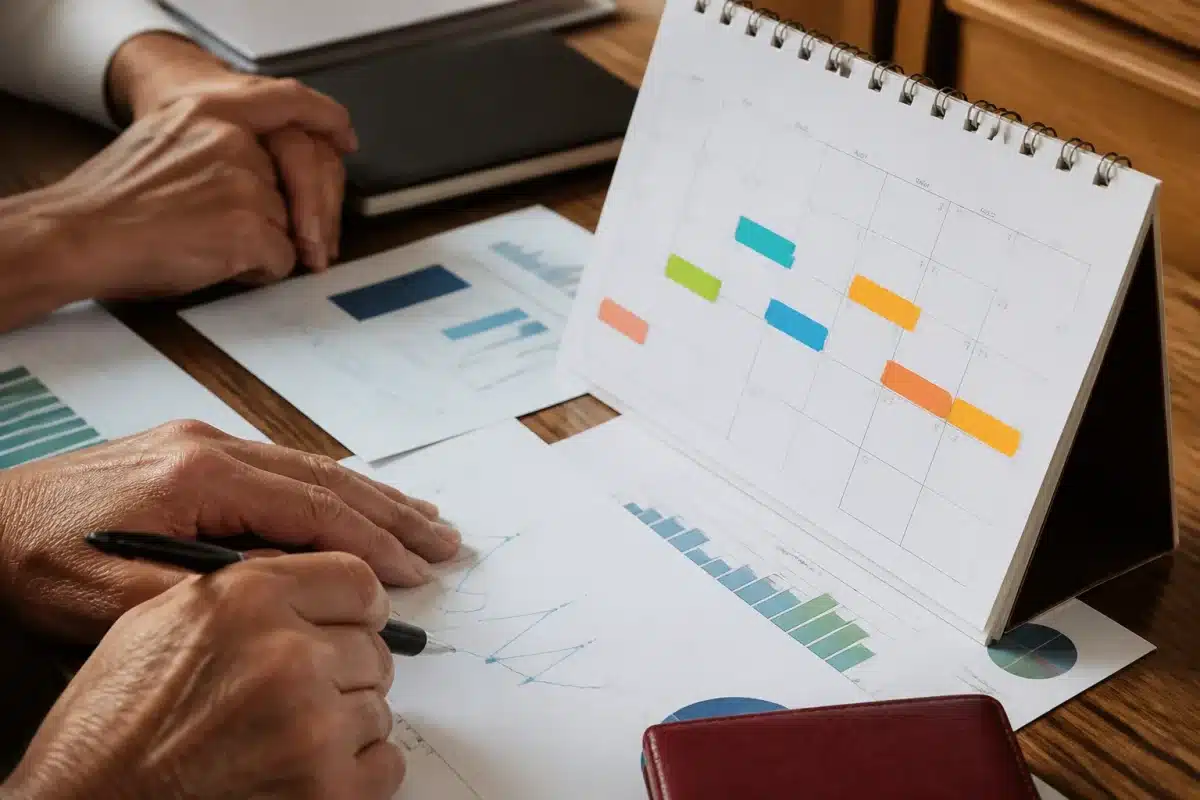 Documents financiers et calendrier montrant cycles de donations successives